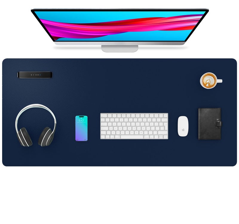 Aothia Leather Desk Pad Protector, Mouse Pad,Office Desk Mat, Non-Slip PU Leather Desk Blotter, Laptop Desk Pad, Waterproof Desk Writing Pad for Office and Home (Dark Blue,36" x 17") - Image 1